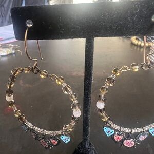 Gold and Blue Charm Hoop Earrings